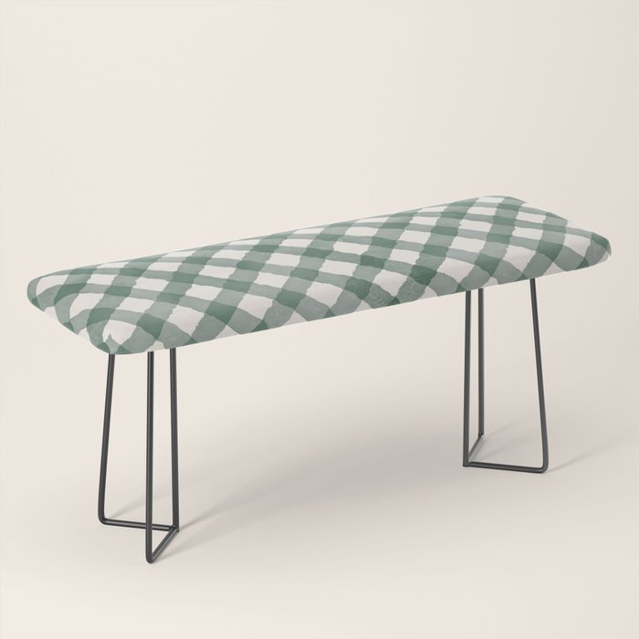 Hand Painted Dark Green Festive Gingham Theme Bench Gallery Image 1
