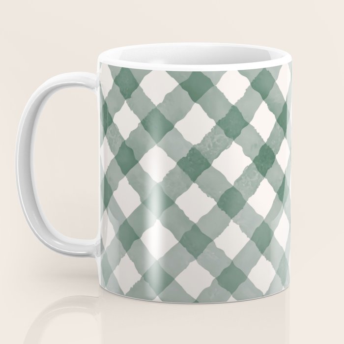 Hand Painted Dark Green Festive Gingham Theme Coffee Mug Gallery Image 3