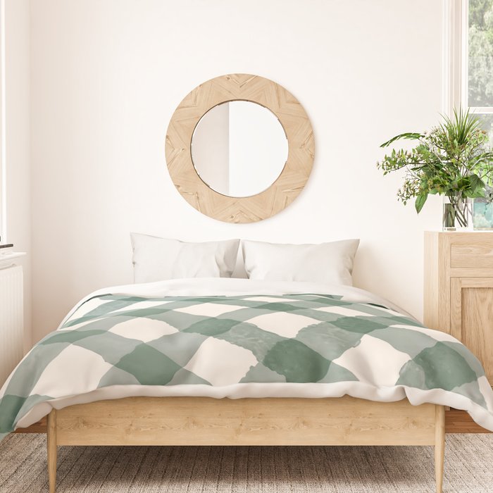 Hand Painted Dark Green Festive Gingham Theme Duvet Cover Gallery Image 3
