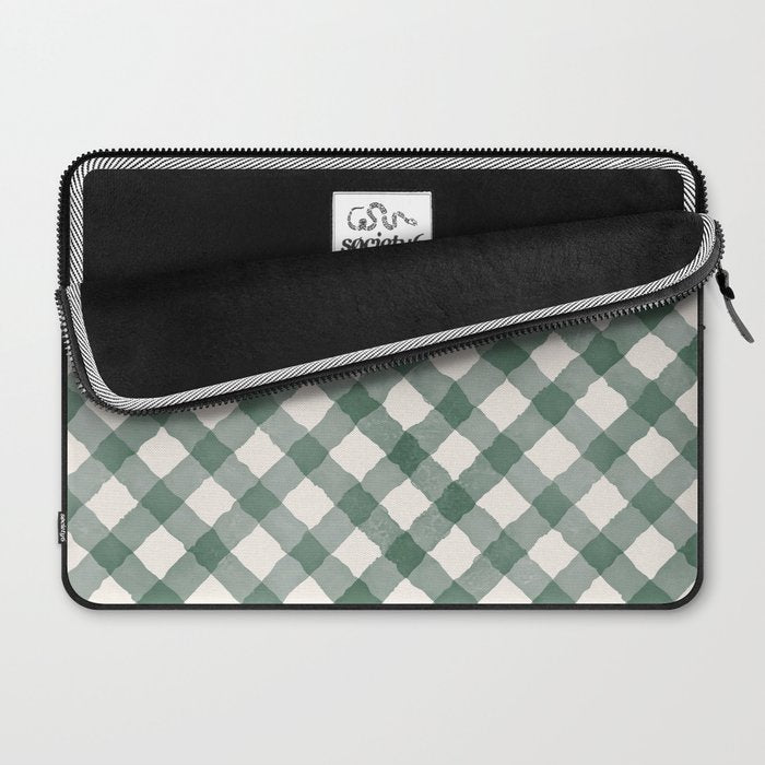 Hand Painted Dark Green Festive Gingham Theme Laptop Sleeve Gallery Image 2