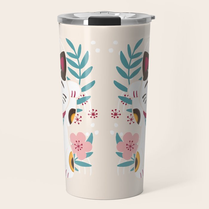 Japanese Lucky Cat with Cherry Blossoms Travel Mug Gallery Image 1