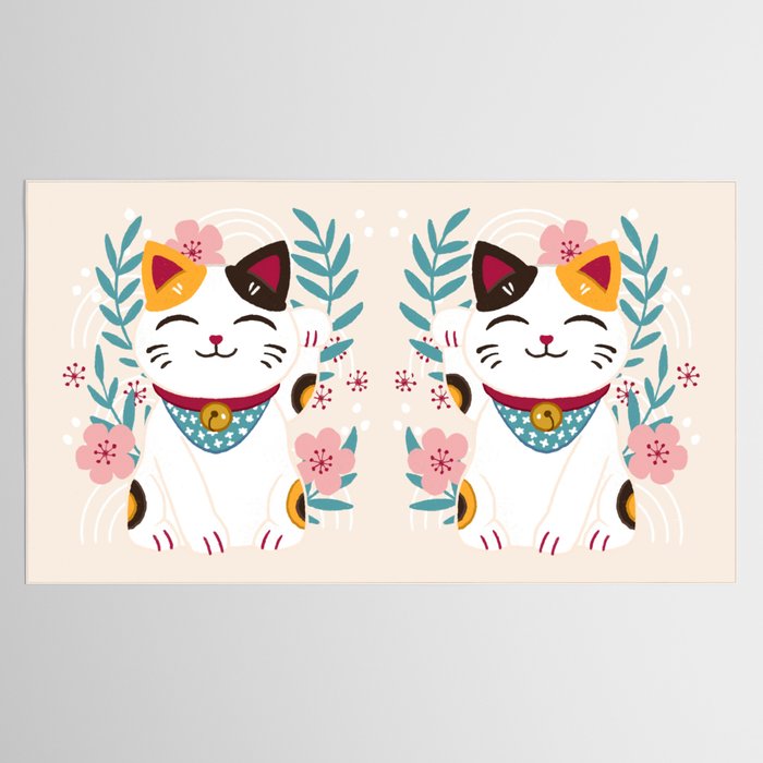 Japanese Lucky Cat with Cherry Blossoms Tablecloth Gallery Image 2
