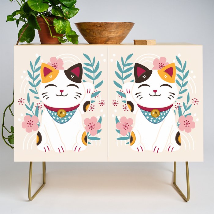 Japanese Lucky Cat with Cherry Blossoms Credenza Gallery Image 1