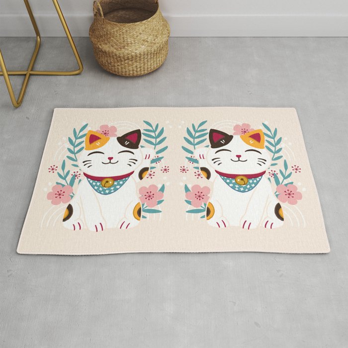 Japanese Lucky Cat with Cherry Blossoms Rug Gallery Image 1