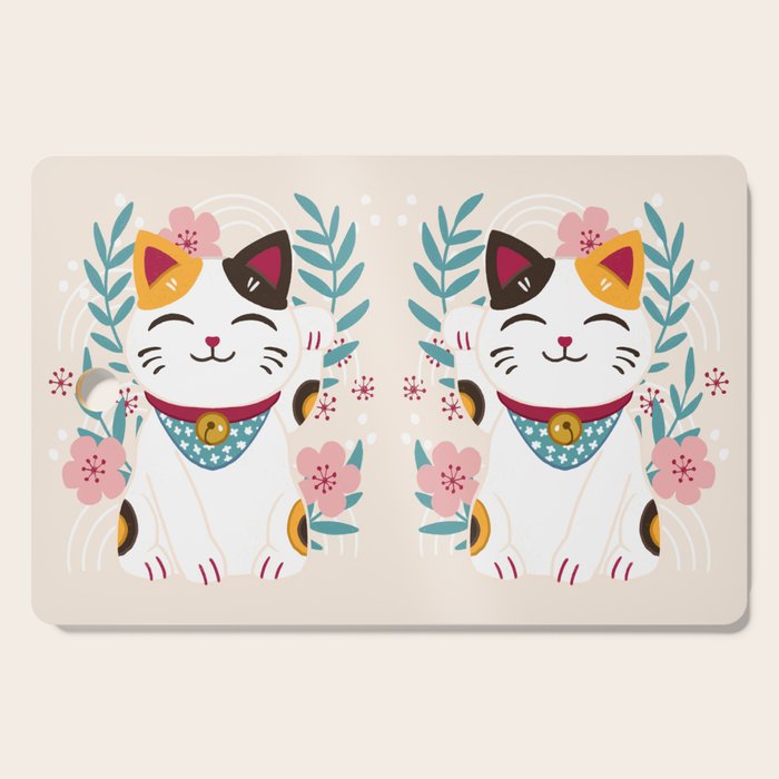 Japanese Lucky Cat with Cherry Blossoms Cutting Board Gallery Image 1