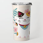 Japanese Lucky Cat with Cherry Blossoms Travel Mug Gallery Image 2