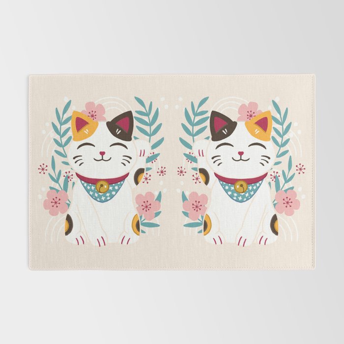 Japanese Lucky Cat with Cherry Blossoms Rug Gallery Image 2