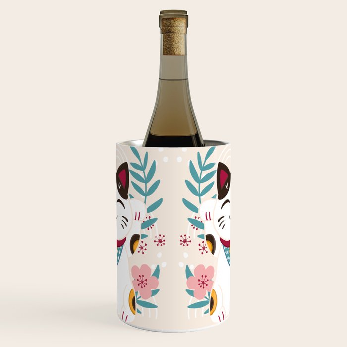 Japanese Lucky Cat with Cherry Blossoms Wine Chiller Gallery Image 1