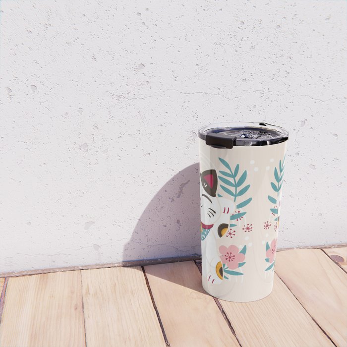 Japanese Lucky Cat with Cherry Blossoms Travel Mug Gallery Image 4