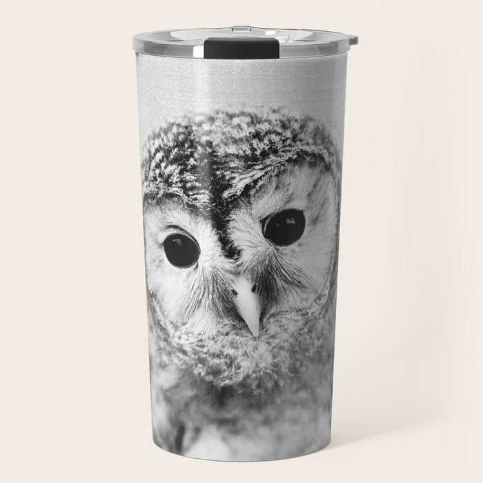 Baby Owl - Black & White Travel Mug Gallery Image 1