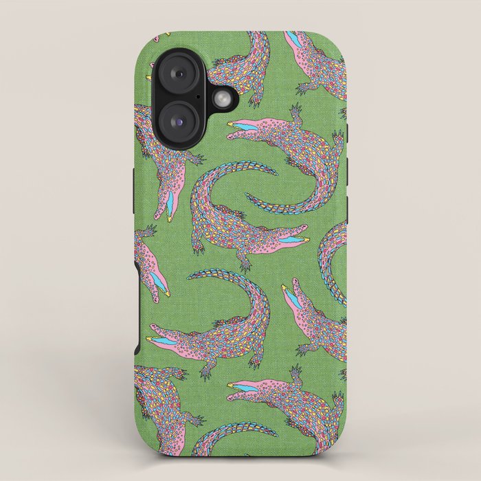 Crocodiles (Textured Green and Pink) iPhone Case Gallery Image 1
