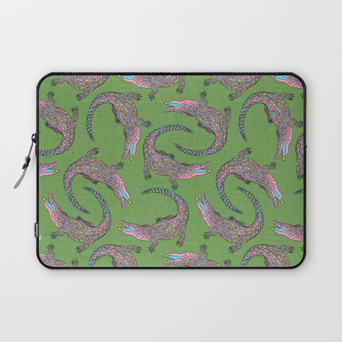 Crocodiles (Textured Green and Pink) Laptop Sleeve Gallery Image 1
