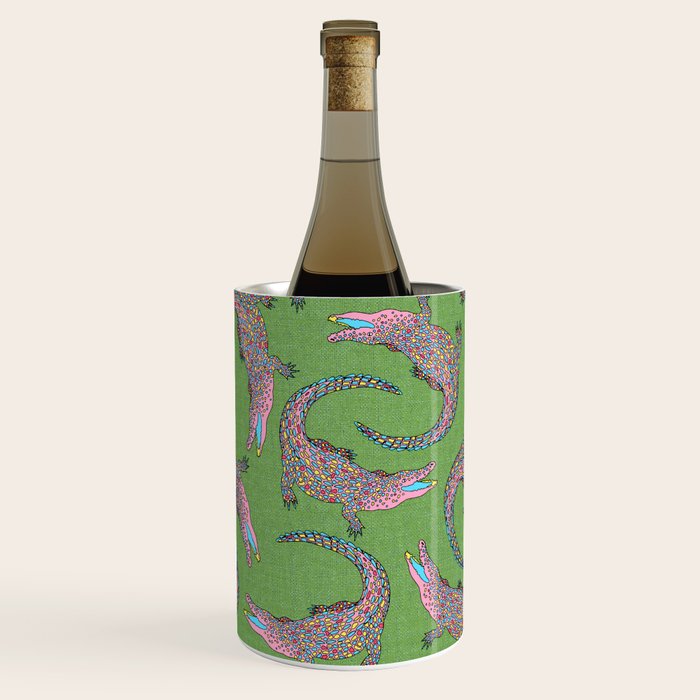 Crocodiles (Textured Green and Pink) Wine Chiller Gallery Image 1
