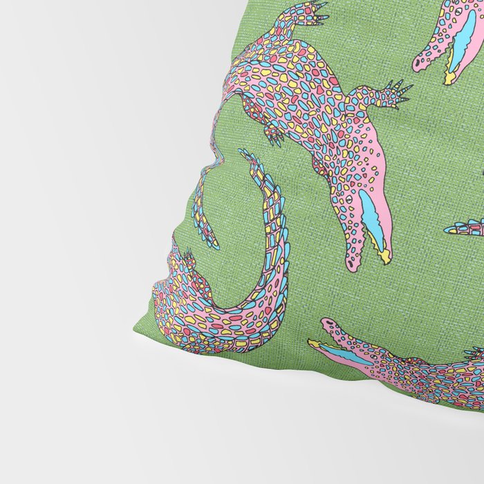 Crocodiles (Textured Green and Pink) Pillow Sham Gallery Image 4