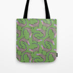 Crocodiles (Textured Green and Pink) Tote Bag Gallery Image 1