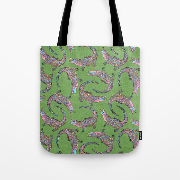 Crocodiles (Textured Green and Pink) Tote Bag Gallery Image 1