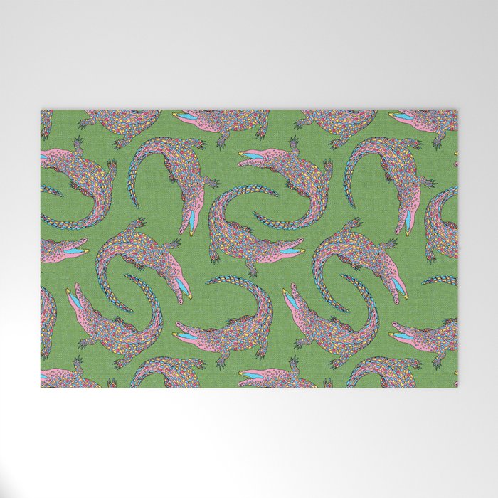 Crocodiles (Textured Green and Pink) Welcome Mat Gallery Image 1