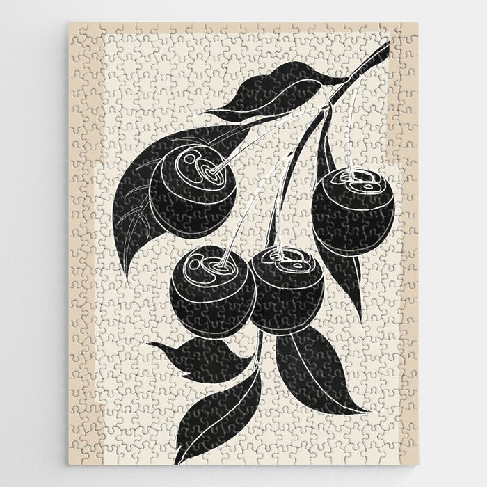 Minimalist Cherry Fruit Line Art 1 Jigsaw Puzzle Gallery Image 1