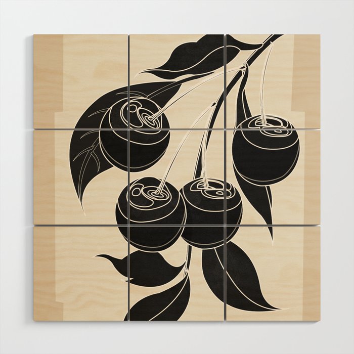 Minimalist Cherry Fruit Line Art 1 Wood Wall Art Gallery Image 1