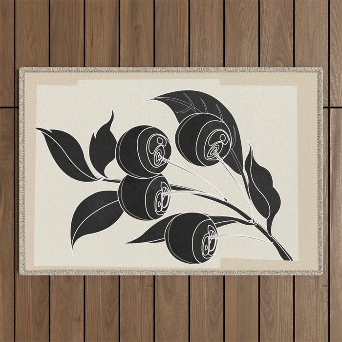 Minimalist Cherry Fruit Line Art 1 Outdoor Rug