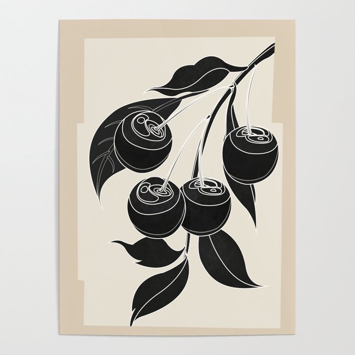 Minimalist Cherry Fruit Line Art 1 Poster Gallery Image 1