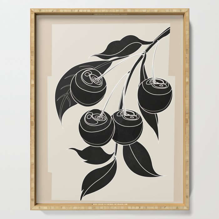 Minimalist Cherry Fruit Line Art 1 Serving Tray Gallery Image 1