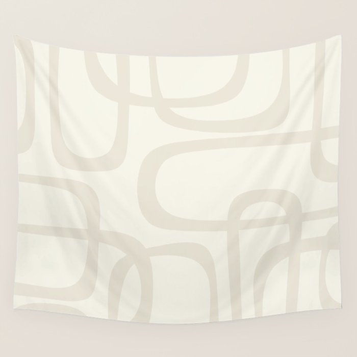 Fine Loops Mid-Century Modern Abstract Mushroom Beige and Cream Wall Tapestry Gallery Image 1