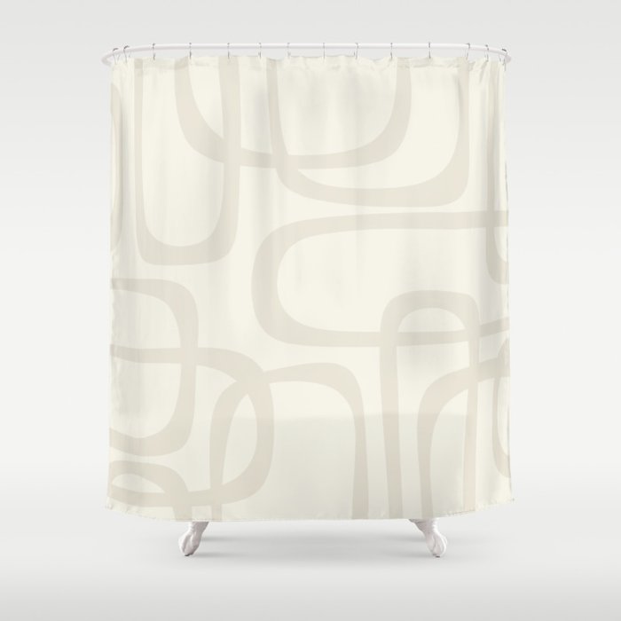 Fine Loops Mid-Century Modern Abstract Mushroom Beige and Cream Shower Curtain Gallery Image 1