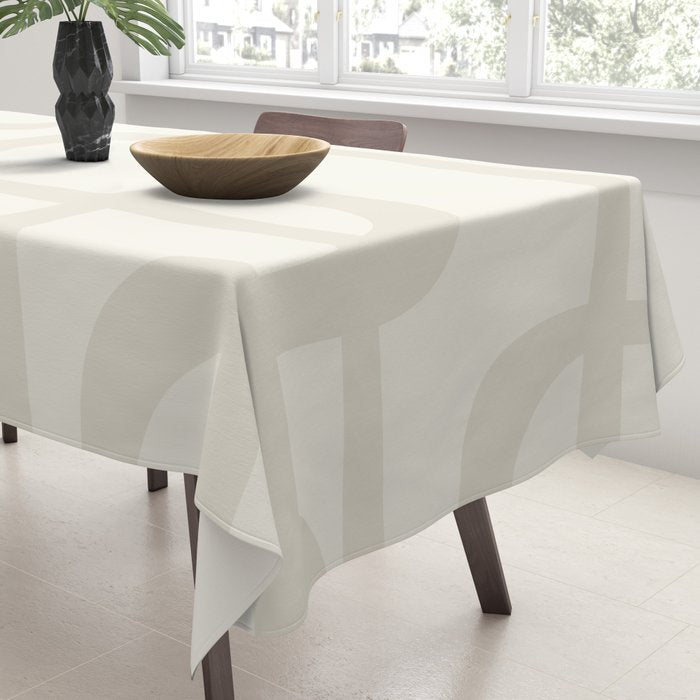 Fine Loops Mid-Century Modern Abstract Mushroom Beige and Cream Tablecloth Gallery Image 3