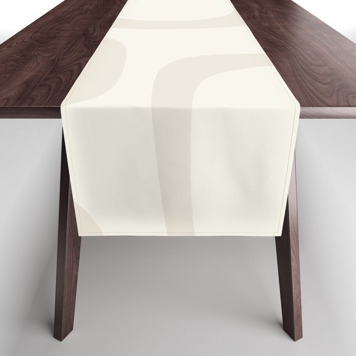 Fine Loops Mid-Century Modern Abstract Mushroom Beige and Cream Table Runner Gallery Image 1