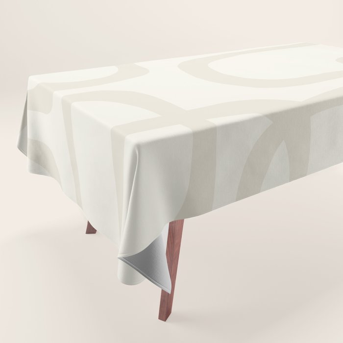 Fine Loops Mid-Century Modern Abstract Mushroom Beige and Cream Tablecloth Gallery Image 1