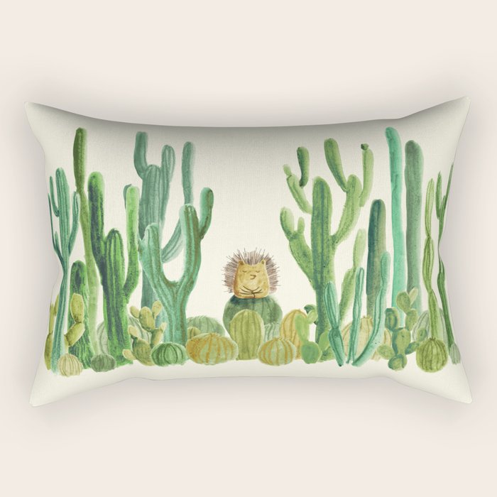 In my happy place - hedgehog meditating in cactus jungle Rectangular Pillow Gallery Image 1
