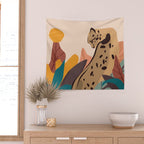 Jungle Leopard with Tropical Leaves in Earthy Colors Wall Tapestry Gallery Image 2