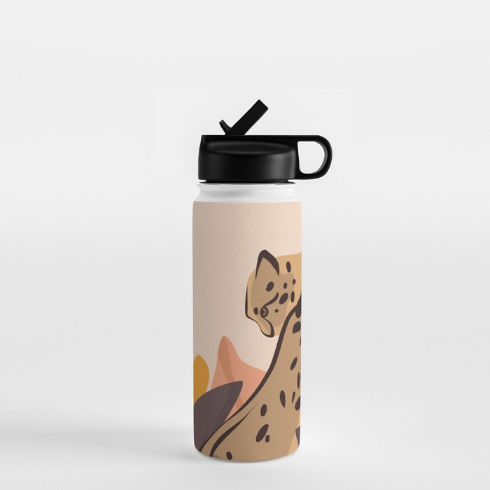 Jungle Leopard with Tropical Leaves in Earthy Colors Water Bottle Gallery Image 1