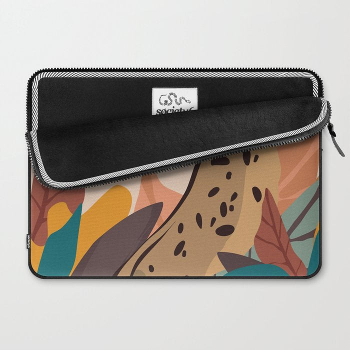 Jungle Leopard with Tropical Leaves in Earthy Colors Laptop Sleeve Gallery Image 2