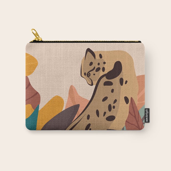 Jungle Leopard with Tropical Leaves in Earthy Colors Carry All Pouch Gallery Image 1