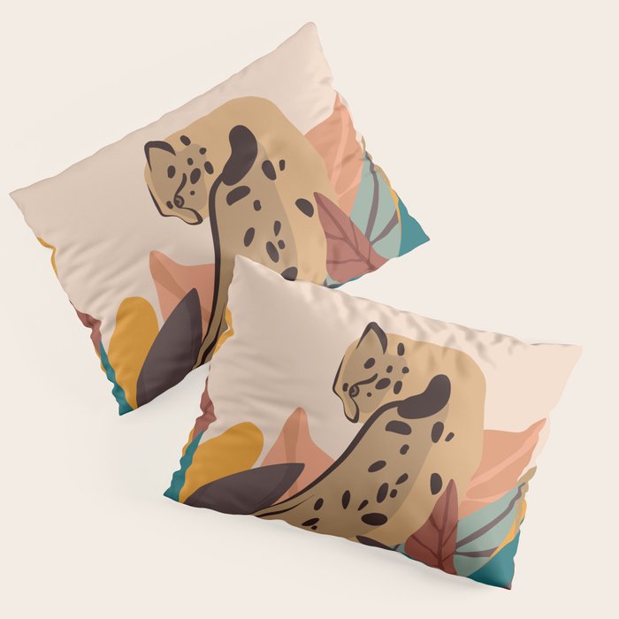 Jungle Leopard with Tropical Leaves in Earthy Colors Pillow Sham Gallery Image 3