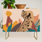 Jungle Leopard with Tropical Leaves in Earthy Colors Credenza Gallery Image 1
