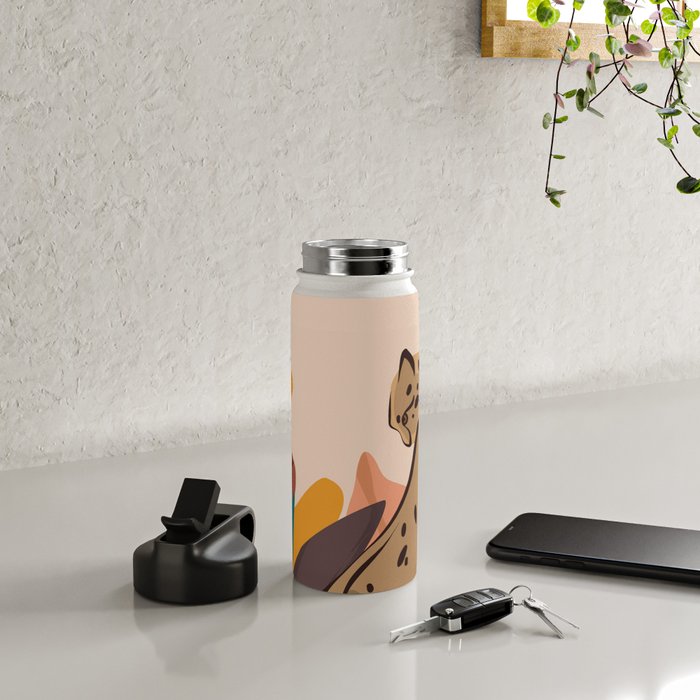Jungle Leopard with Tropical Leaves in Earthy Colors Water Bottle Gallery Image 4