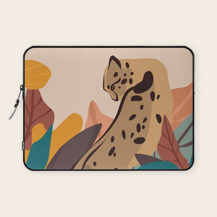 Jungle Leopard with Tropical Leaves in Earthy Colors Laptop Sleeve Gallery Image 1