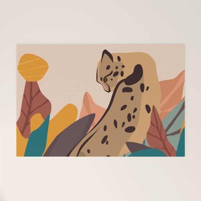 Jungle Leopard with Tropical Leaves in Earthy Colors Welcome Mat Gallery Image 1