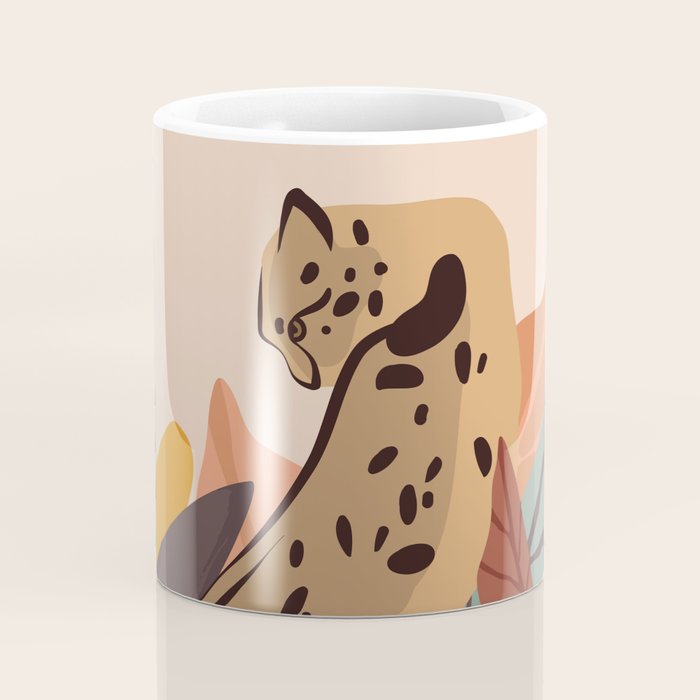 Jungle Leopard with Tropical Leaves in Earthy Colors Coffee Mug Gallery Image 4