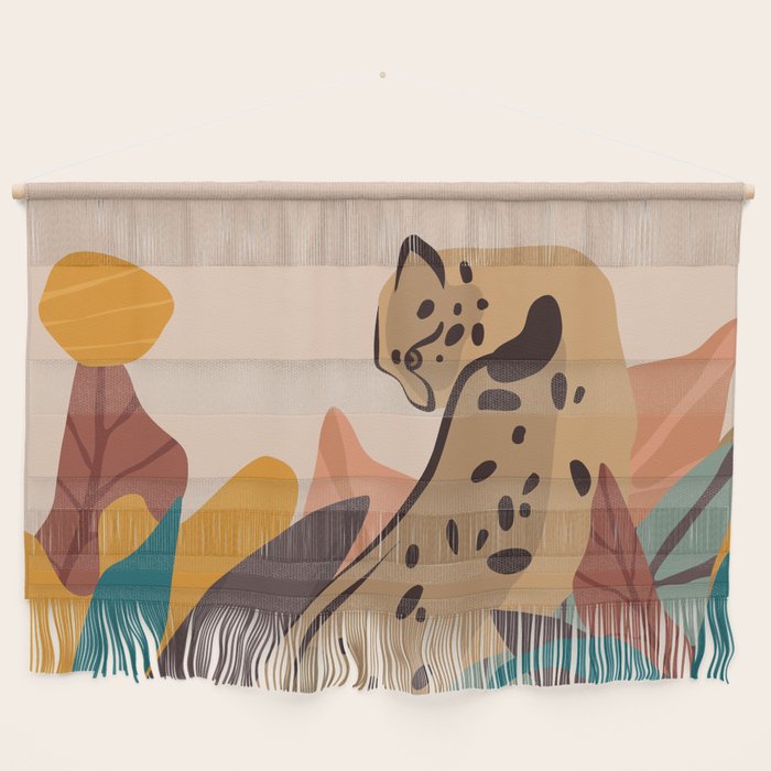 Jungle Leopard with Tropical Leaves in Earthy Colors Wall Hanging Gallery Image 1