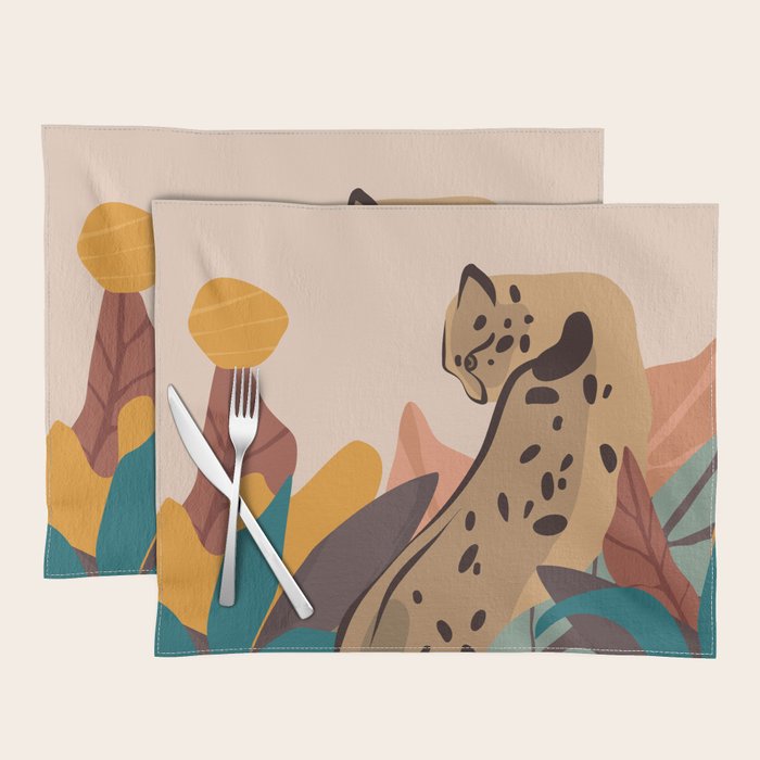 Jungle Leopard with Tropical Leaves in Earthy Colors Placemat Gallery Image 1