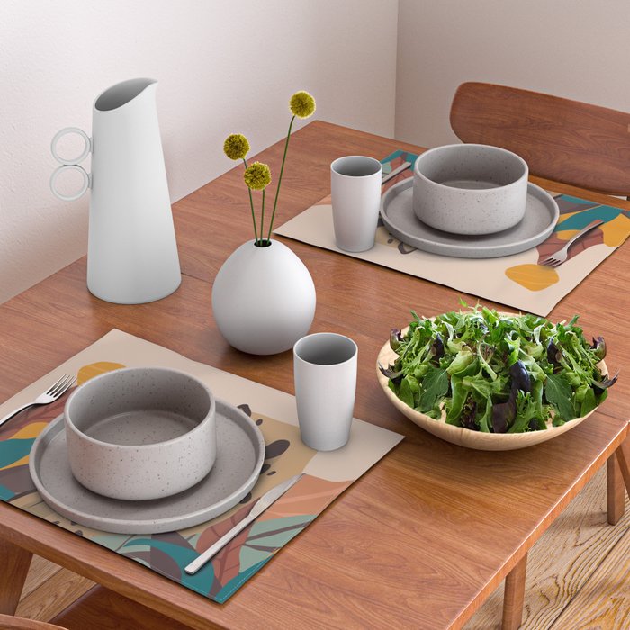 Jungle Leopard with Tropical Leaves in Earthy Colors Placemat Gallery Image 2