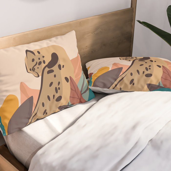 Jungle Leopard with Tropical Leaves in Earthy Colors Pillow Sham Gallery Image 2