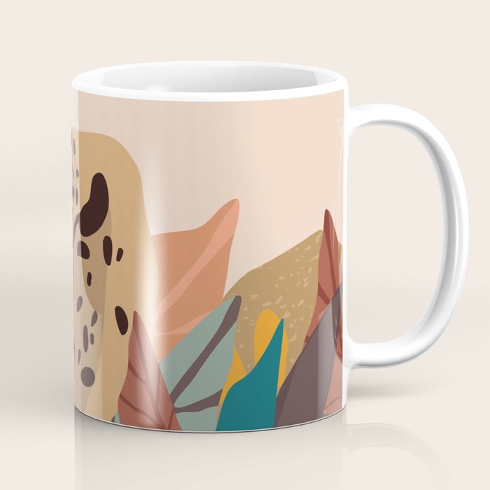 Jungle Leopard with Tropical Leaves in Earthy Colors Coffee Mug Gallery Image 1