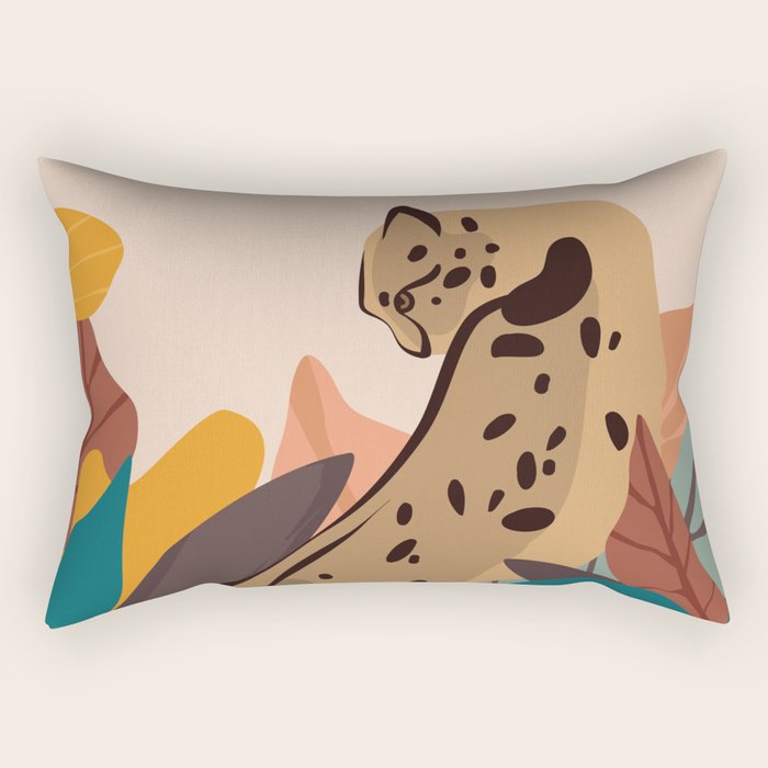 Jungle Leopard with Tropical Leaves in Earthy Colors Rectangular Pillow Gallery Image 2