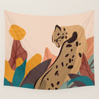 Jungle Leopard with Tropical Leaves in Earthy Colors Wall Tapestry Gallery Image 4