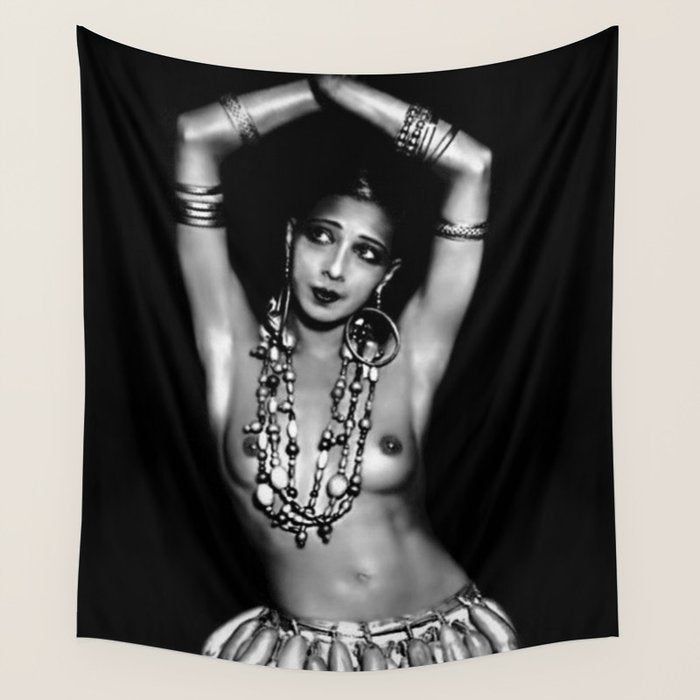 Jazz Age Josephine Baker in Folies Bergère Bananas Costume black and white photography Wall Tapestry Gallery Image 1